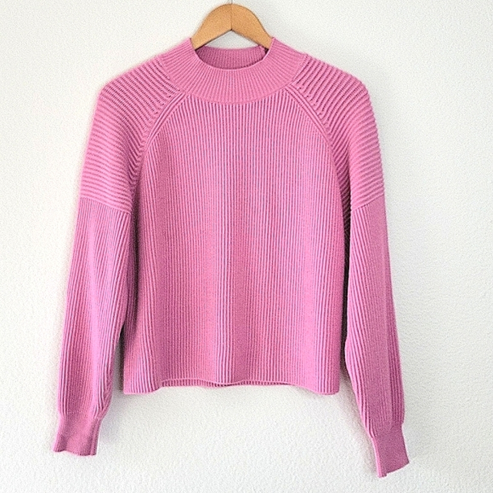 MNG by Mango Pink Mockneck Long Sleeve Ribbed Sweater size S Casual Comfy Warm